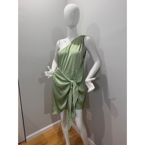 CUPSHE Women Satin Wrap Cocktail Party Dress One Shoulder Sleevesless green XL - Picture 7 of 11